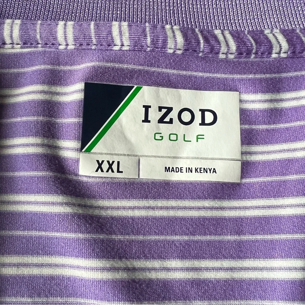 ⛳️Izod Golf Polo Shirt Striped Light Purple & White Men's Size XXL ⛳️ - Picture 2 of 6